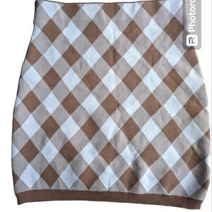 Mable Plaid Argyle Brown and White Sweater Mini Skirt Size Medium